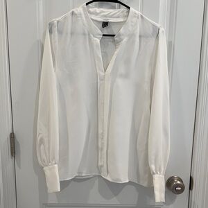 SHEIN White Sheer V-Neck Button Blouse